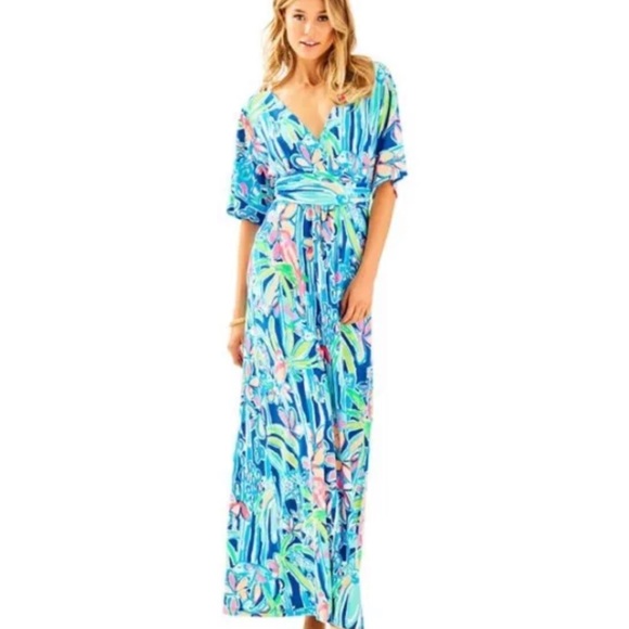 Lilly Pulitzer PARIGI MAXI DRESS POP UP JUNGLE HOPPIN - Picture 3 of 11